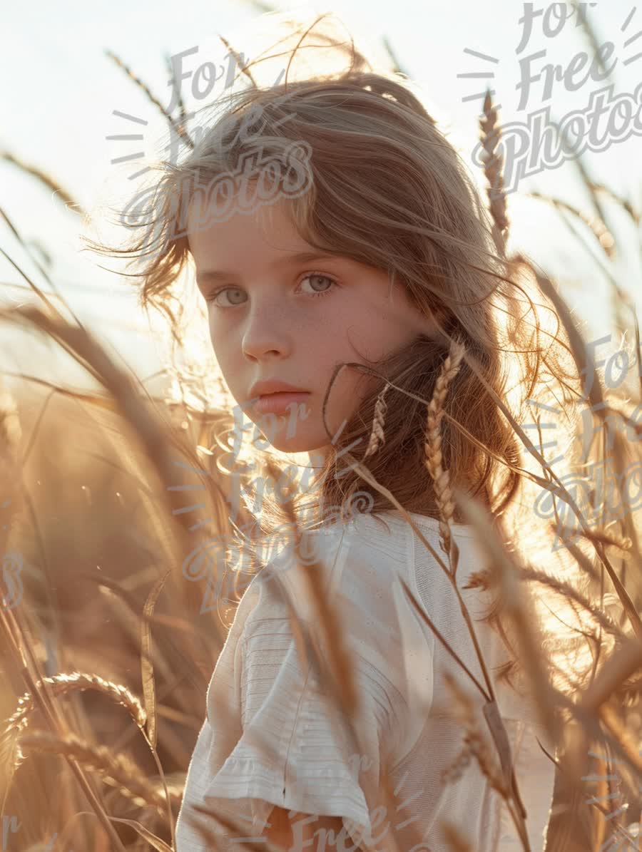 Serene Child in Golden Wheat Field at Sunset