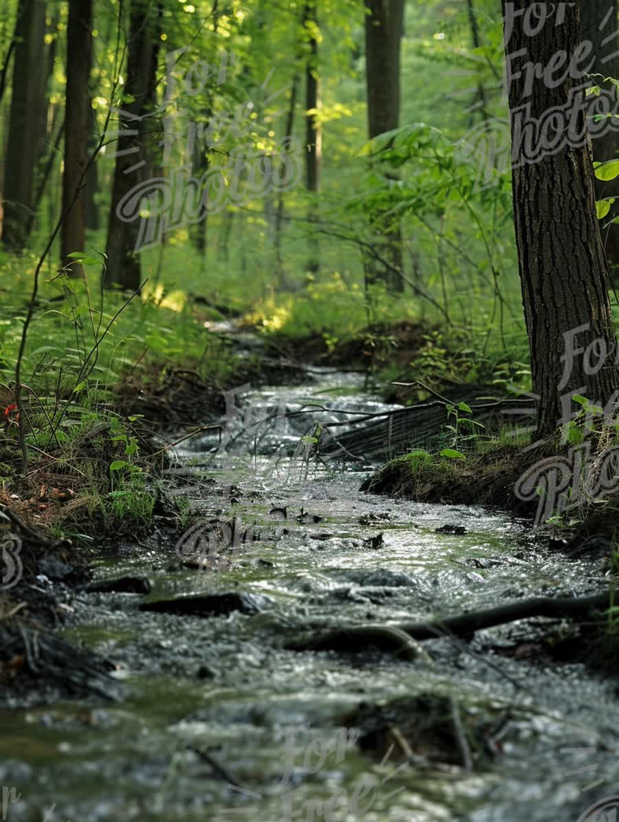 Tranquil Forest Stream: Nature's Serenity in Lush Greenery