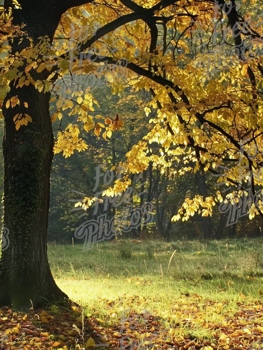 Golden Autumn Leaves: Serene Fall Landscape with Vibrant Foliage