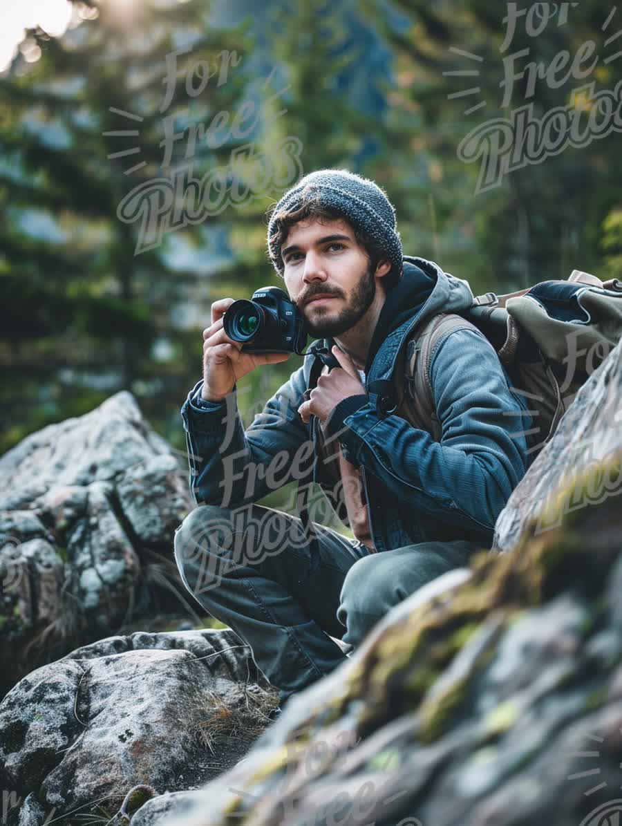 Adventurous Photographer Capturing Nature in Scenic Wilderness