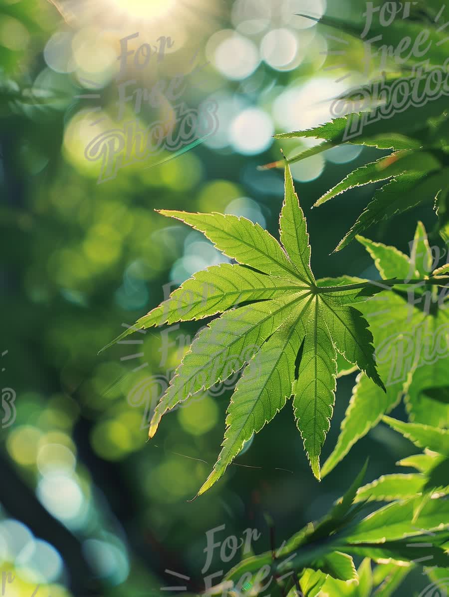 Vibrant Green Maple Leaves with Sunlight Bokeh Background