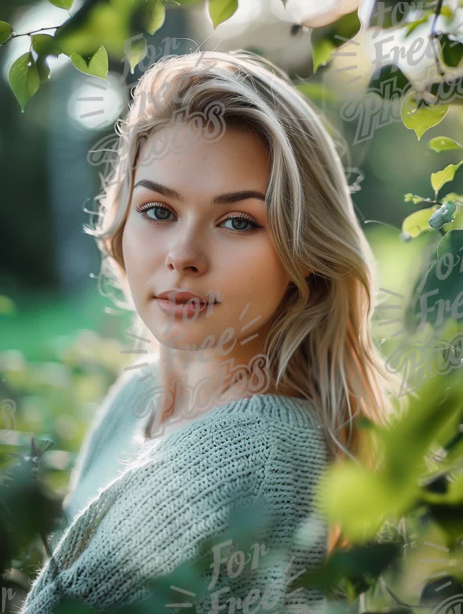 Natural Beauty Portrait Amidst Lush Greenery - Soft Focus on Young Woman