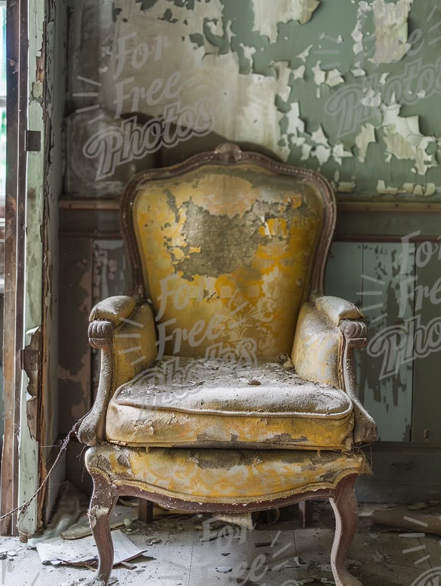 Vintage Abandoned Chair in Decaying Room - Rustic Home Decor