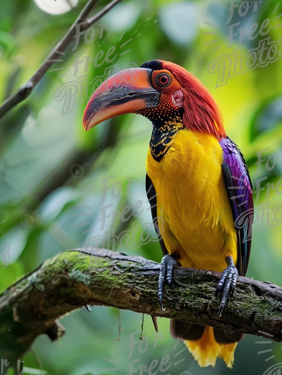 Vibrant Tropical Toucan Perched on Branch in Lush Greenery