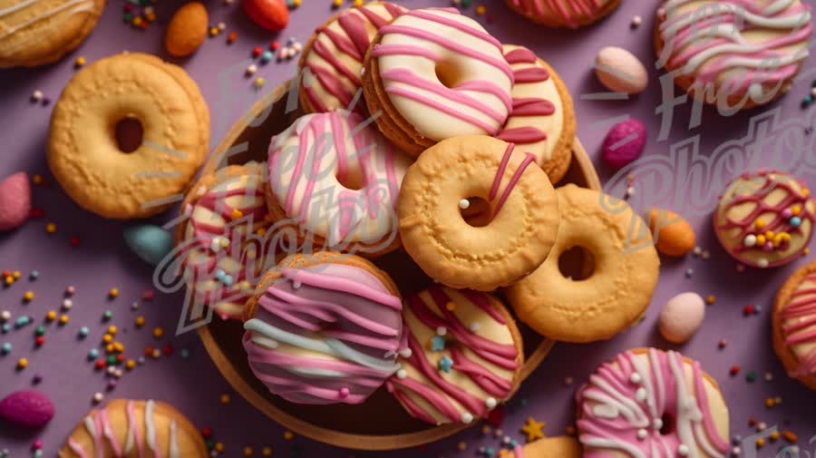 Colorful Decorated Cookies and Donuts on a Festive Background