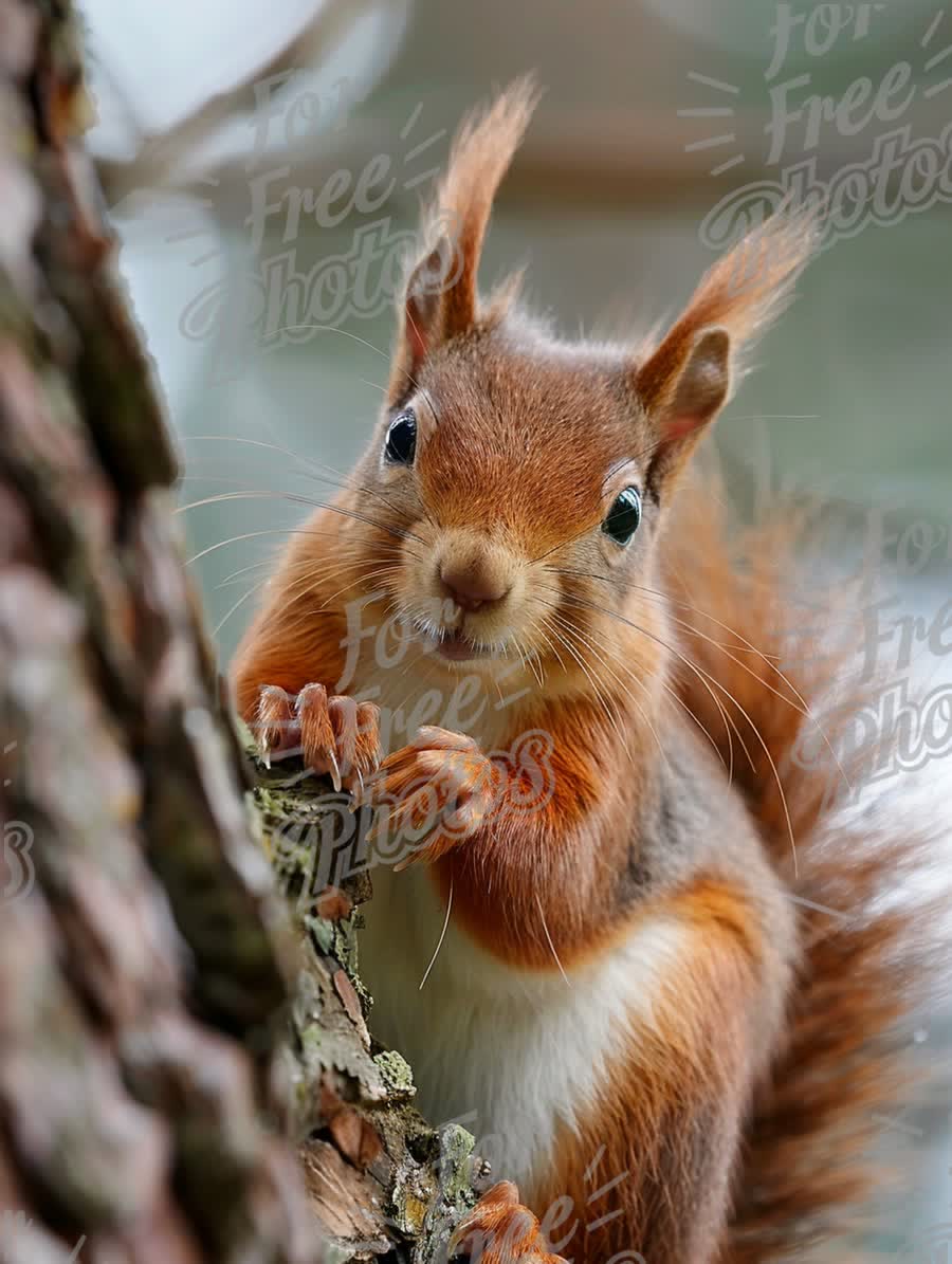 Curious Squirrel Climbing Tree with Vibrant Fur