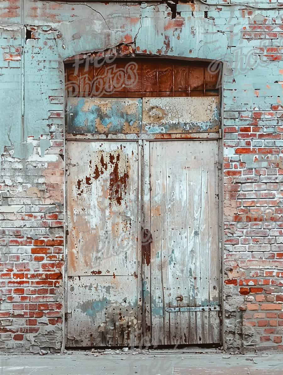 Weathered Vintage Door on Rustic Brick Wall - Urban Decay and Texture