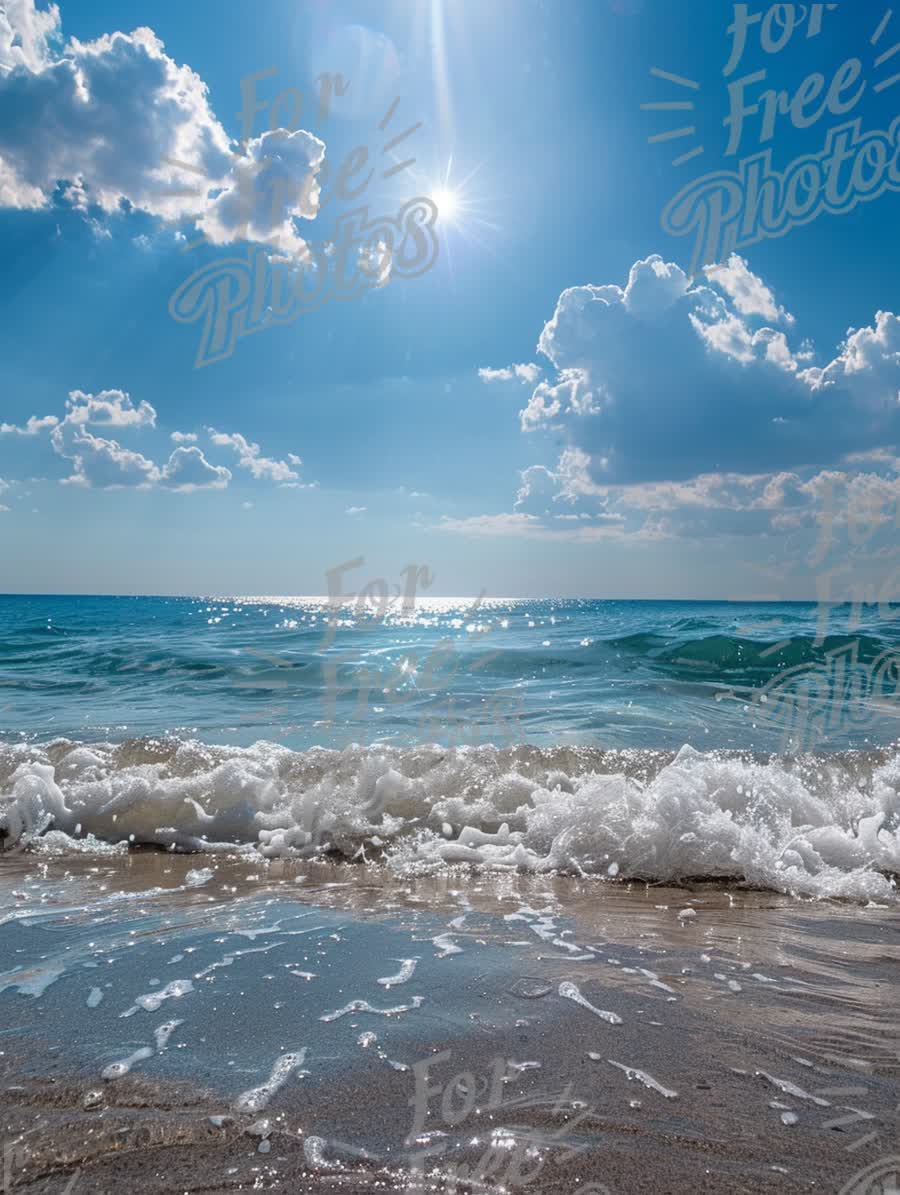 Tranquil Ocean Waves Under Bright Sunlight: Serene Beach Landscape