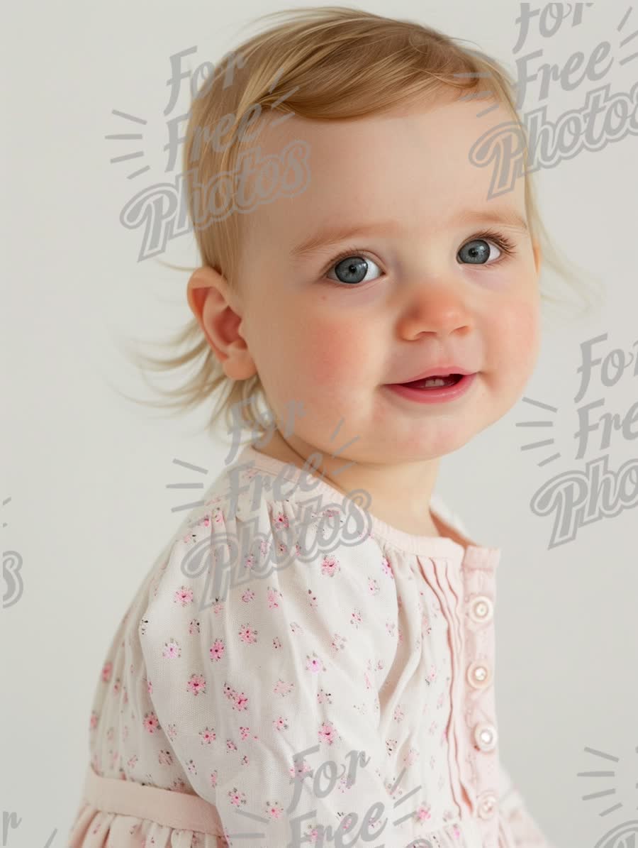 Adorable Baby Girl Portrait with Soft Smile and Floral Dress