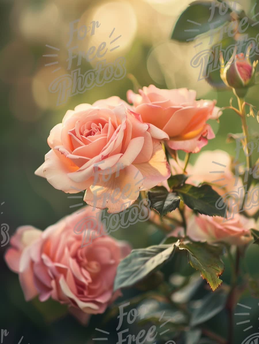 Soft Pink Roses in Bloom with Dreamy Bokeh Background