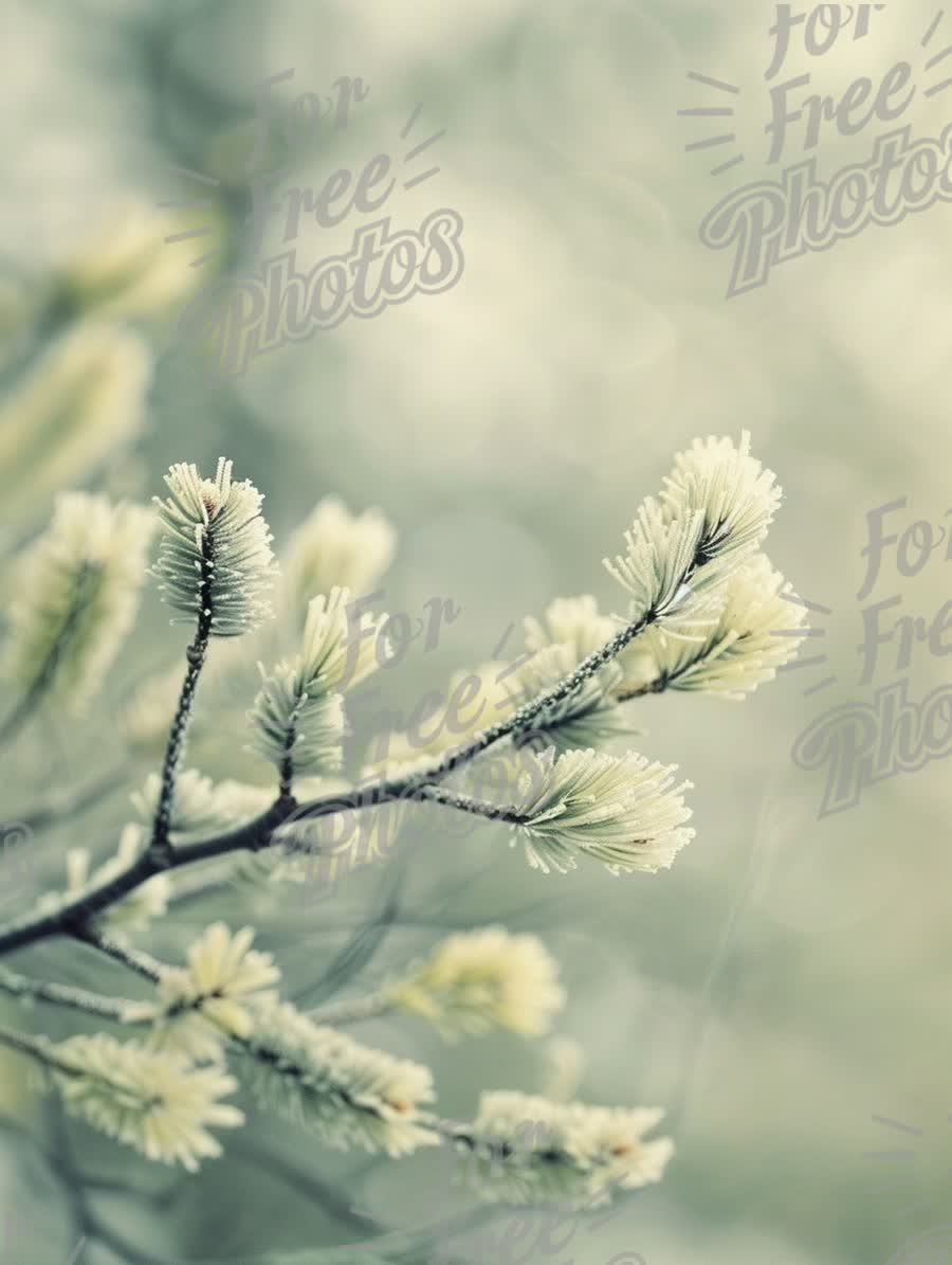 Delicate Frosted Pine Branches in Soft Focus - Winter Nature Background