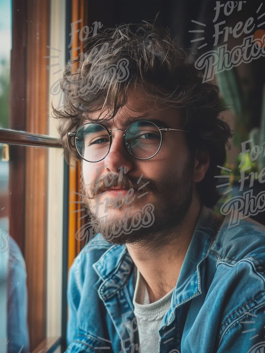 Trendy Young Man with Glasses in Cozy Cafe Setting