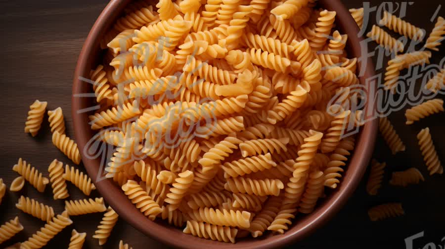 Delicious Raw Fusilli Pasta in Rustic Bowl - Perfect for Italian Cuisine and Recipes