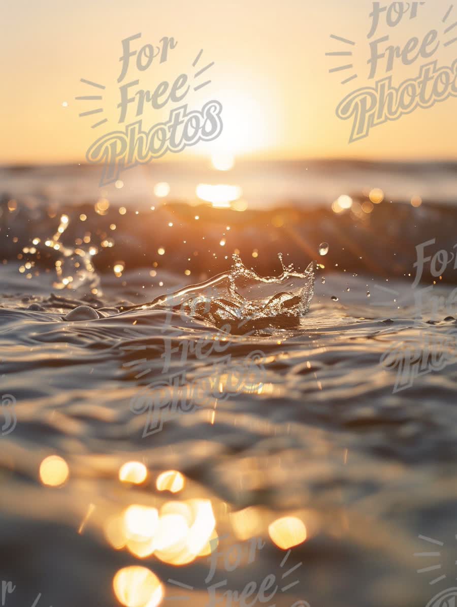 Golden Sunset Over Ocean Waves with Water Splash