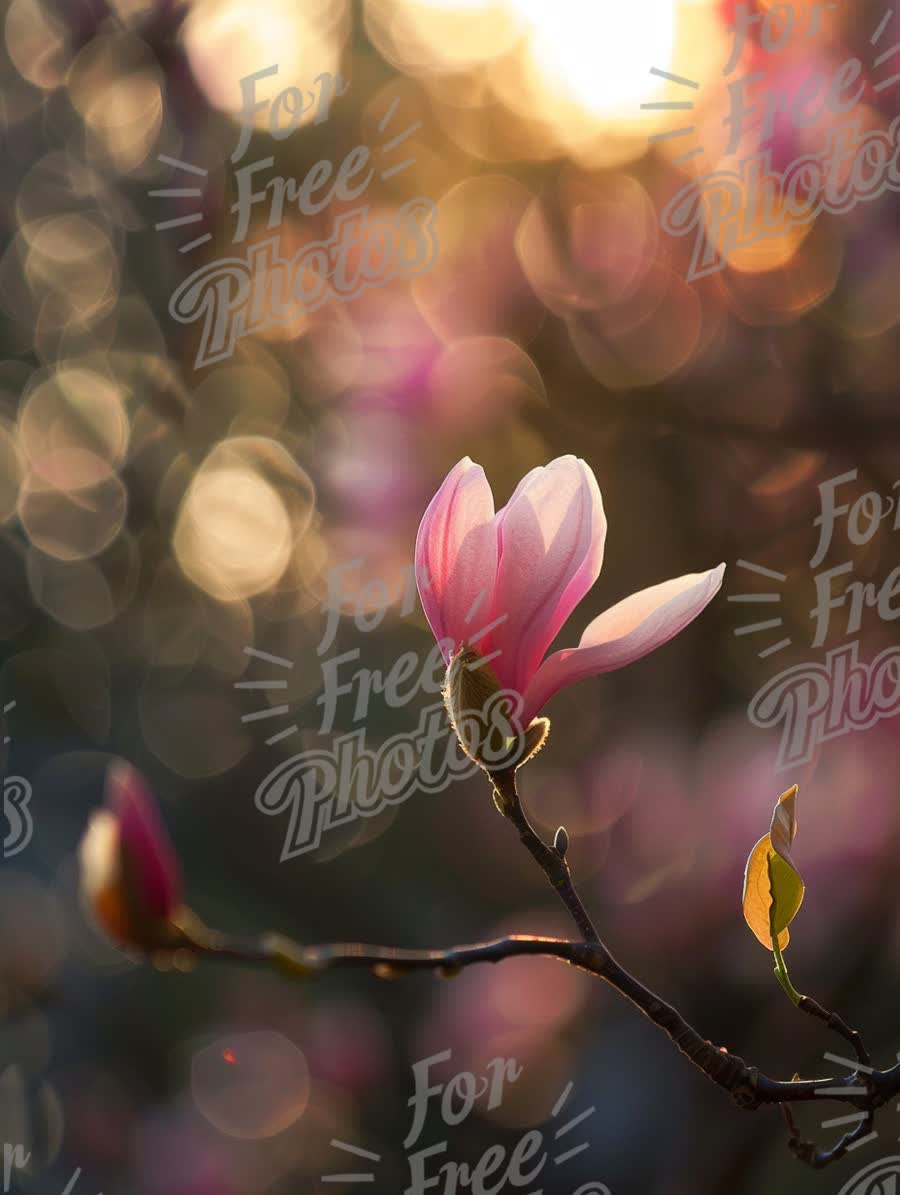 Beautiful Magnolia Blossom with Soft Bokeh and Warm Sunset Light