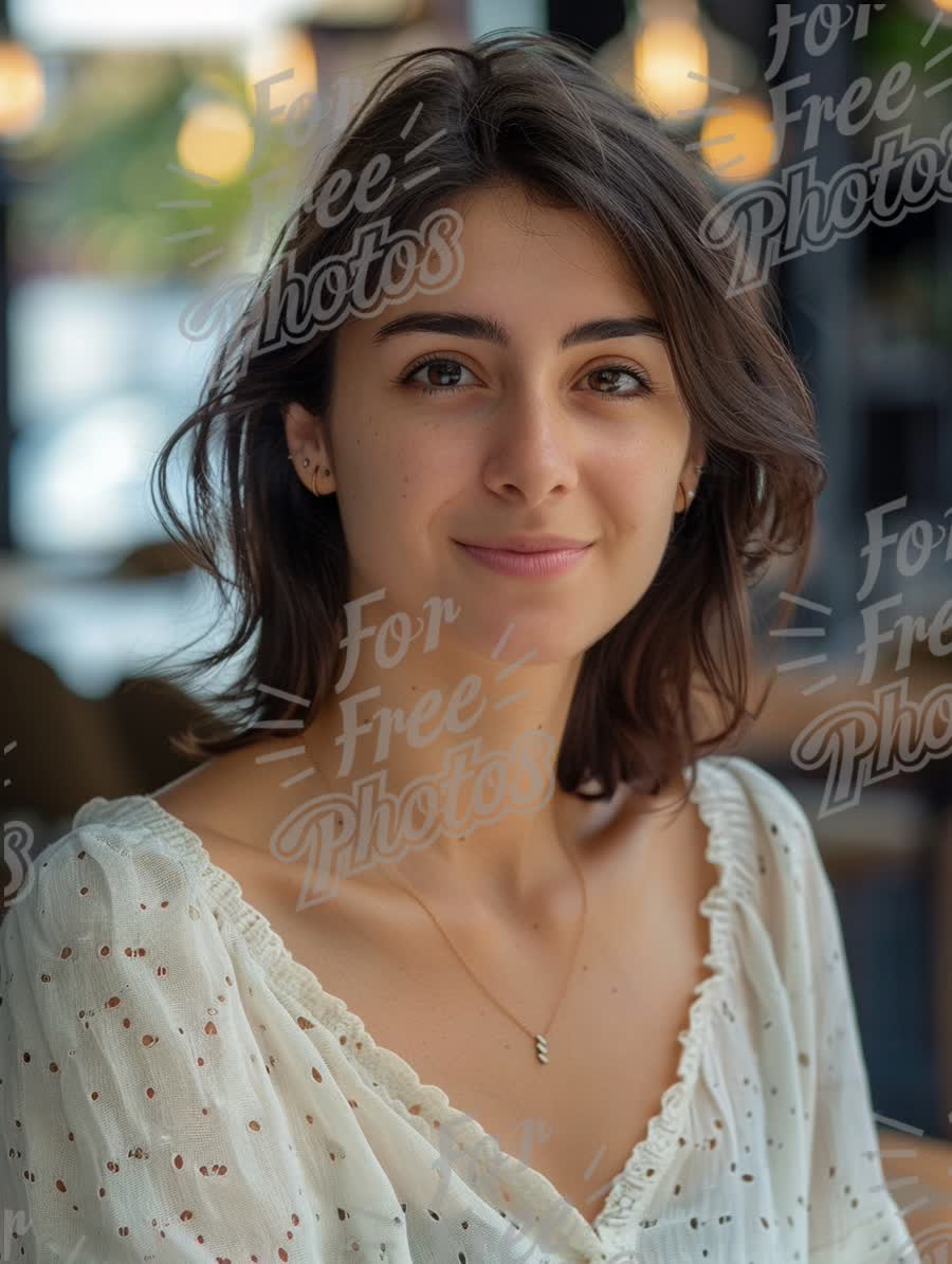 Natural Portrait of a Young Woman in a Cozy Cafe Setting