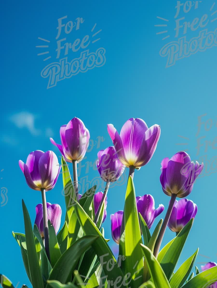 Vibrant Purple Tulips Against a Clear Blue Sky - Spring Floral Beauty