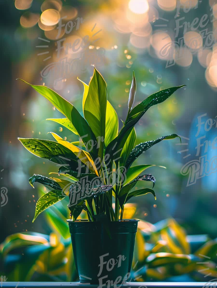 Vibrant Indoor Plant with Sunlight and Bokeh Background - Nature Decor