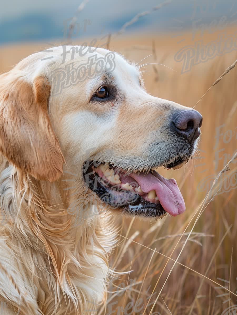 Golden Retriever in Serene Meadow: Joyful Dog Portrait in Nature