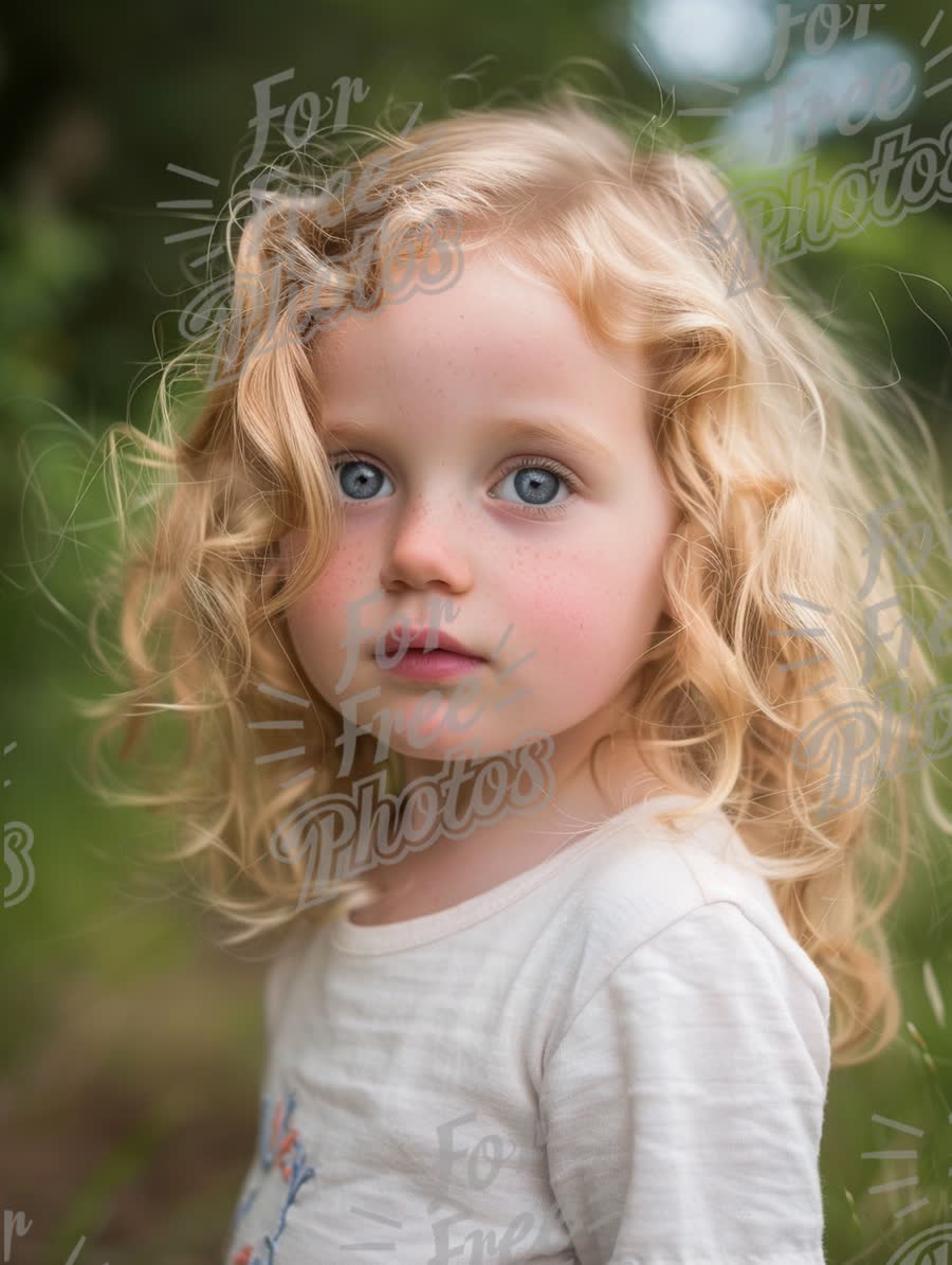 Enchanting Portrait of a Young Girl with Curly Hair in Nature