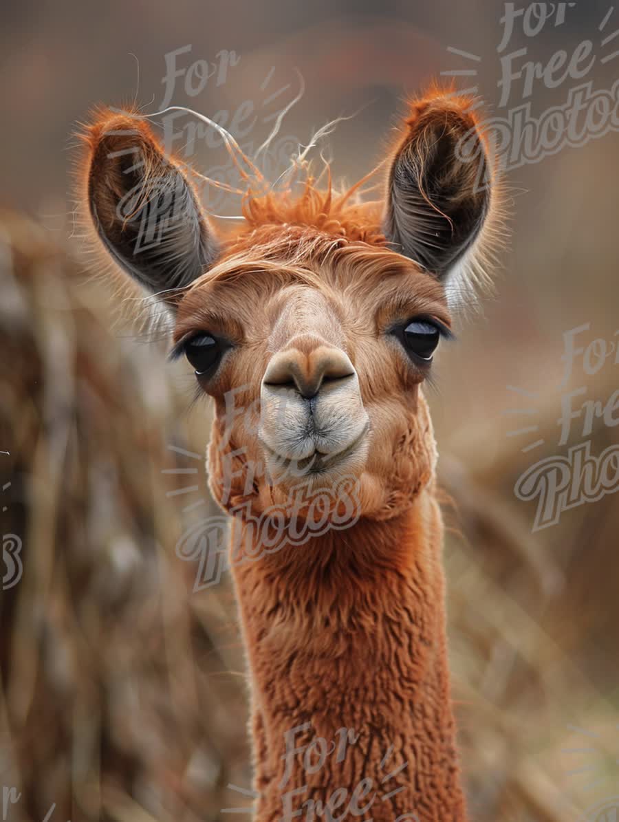 Close-Up of a Playful Llama with Expressive Features in Natural Habitat