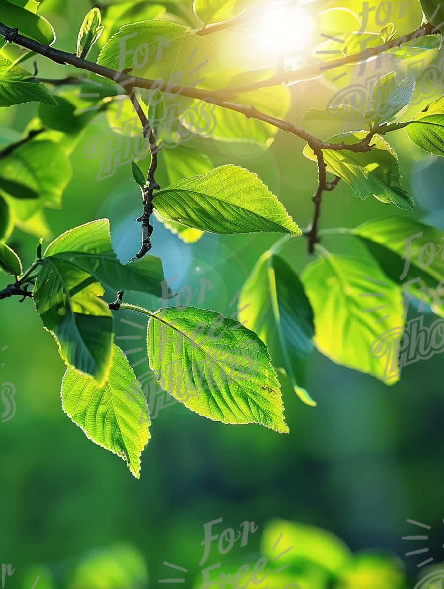 Fresh Green Leaves with Sunlight Glimmering Through - Nature Background