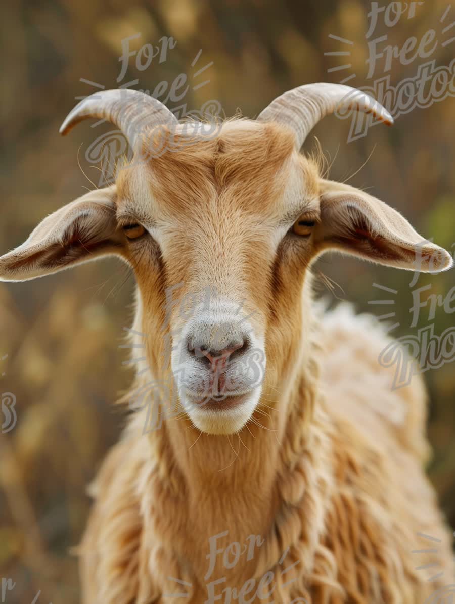 Close-Up of a Curious Goat with Unique Horns in Natural Setting