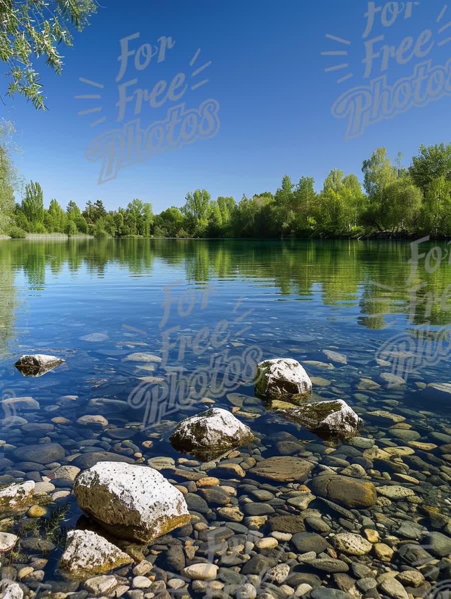 Tranquil River Landscape with Clear Water and Lush Greenery