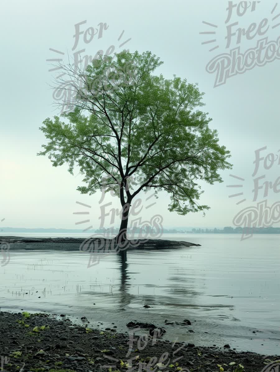 Solitary Tree by Tranquil Waters: Nature's Serenity and Reflection