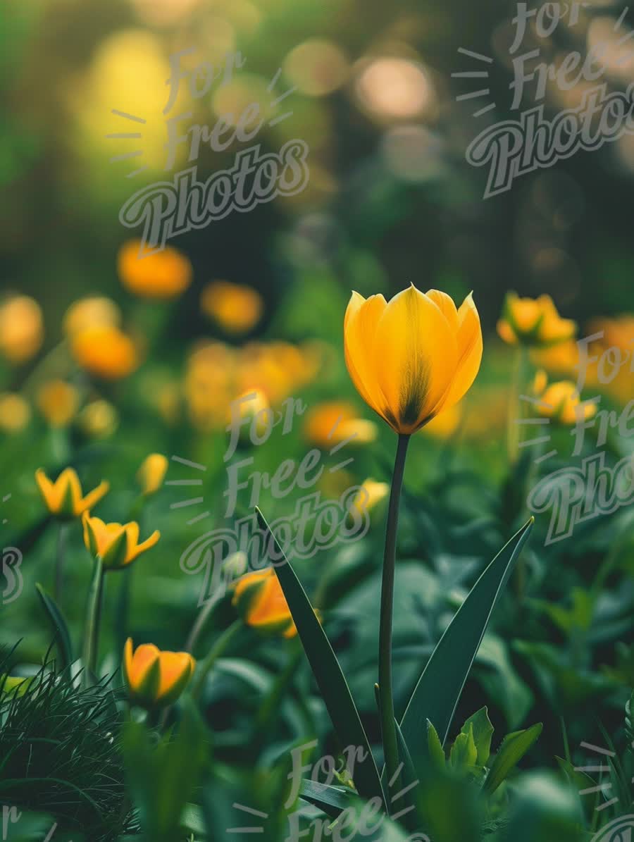 Vibrant Yellow Tulips in Bloom: Spring Floral Beauty and Nature's Serenity