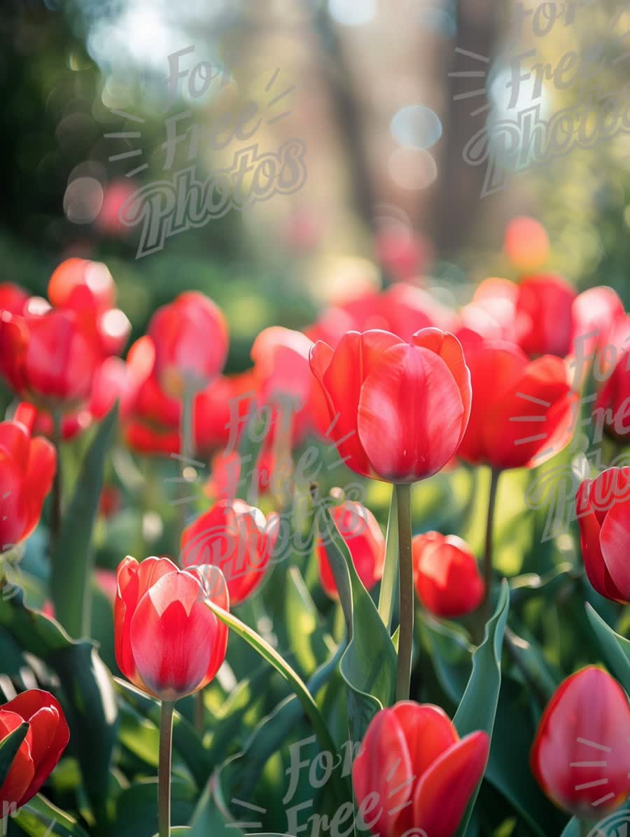 Vibrant Red Tulips in Bloom: Spring Garden Beauty and Nature's Colorful Display