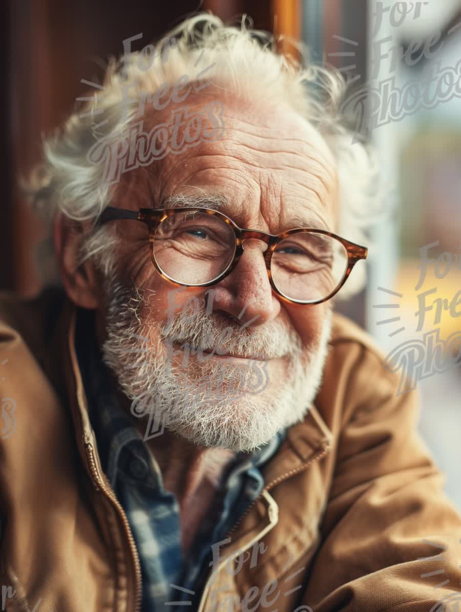 Warm Portrait of a Smiling Elderly Man with Glasses in Cozy Setting