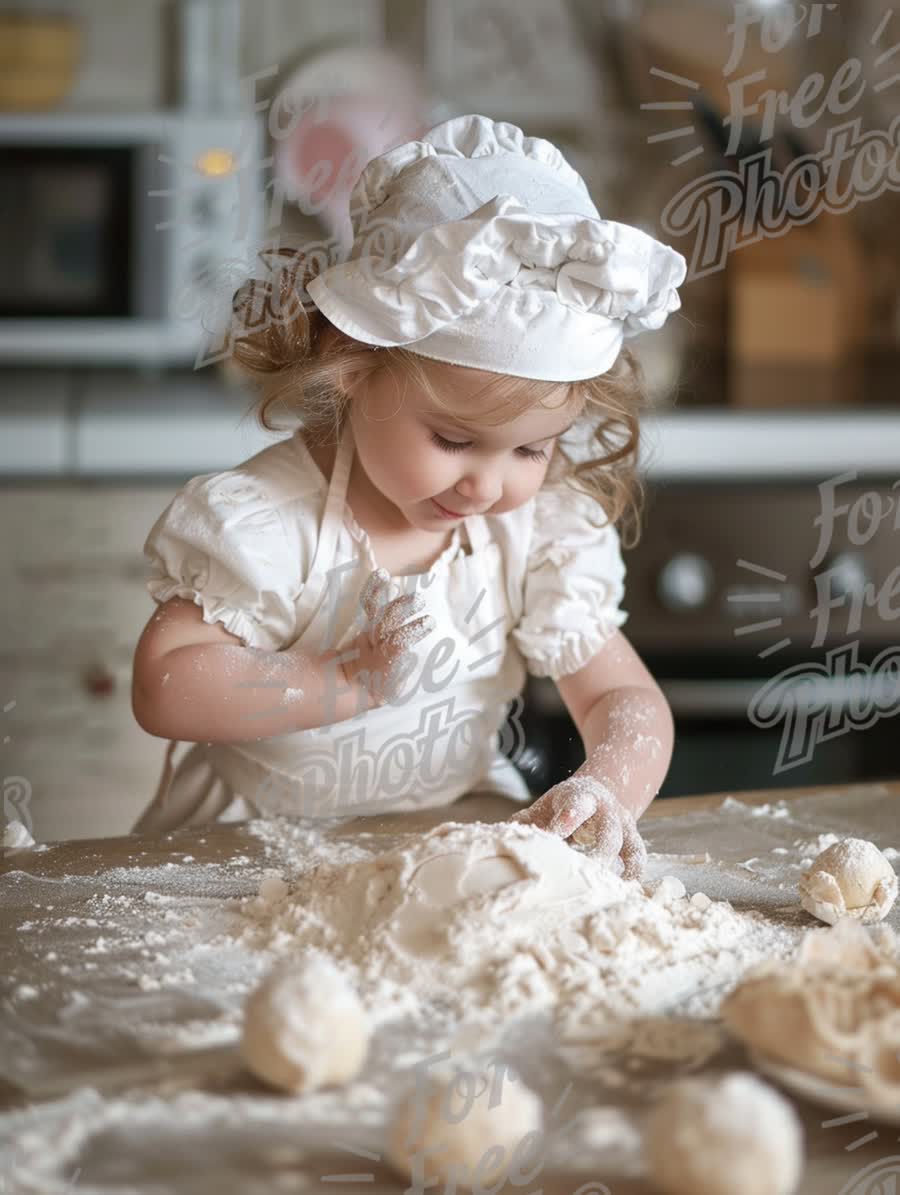 Charming Young Chef Baking in a Cozy Kitchen: Whimsical Childhood Cooking Moments