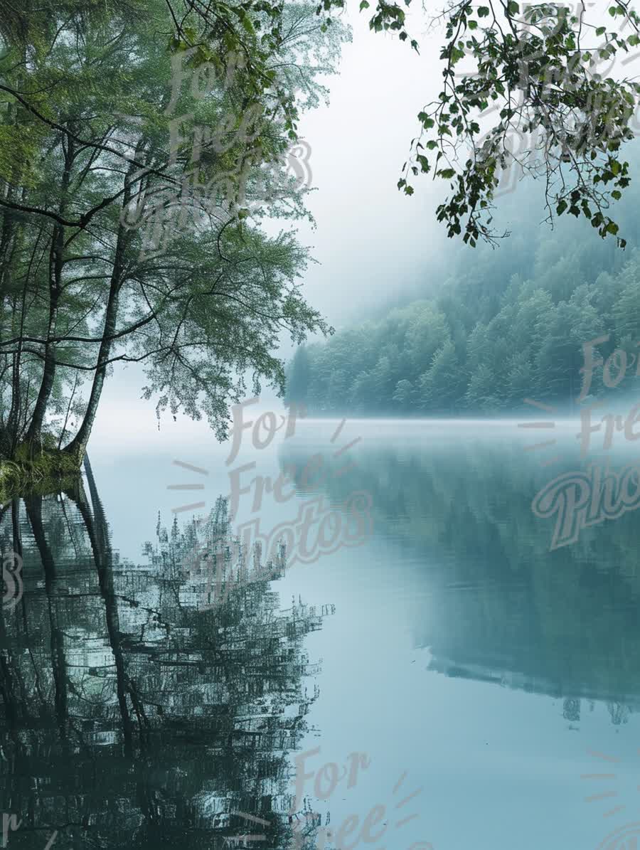 Tranquil Misty Lake Reflections: Serene Nature Landscape