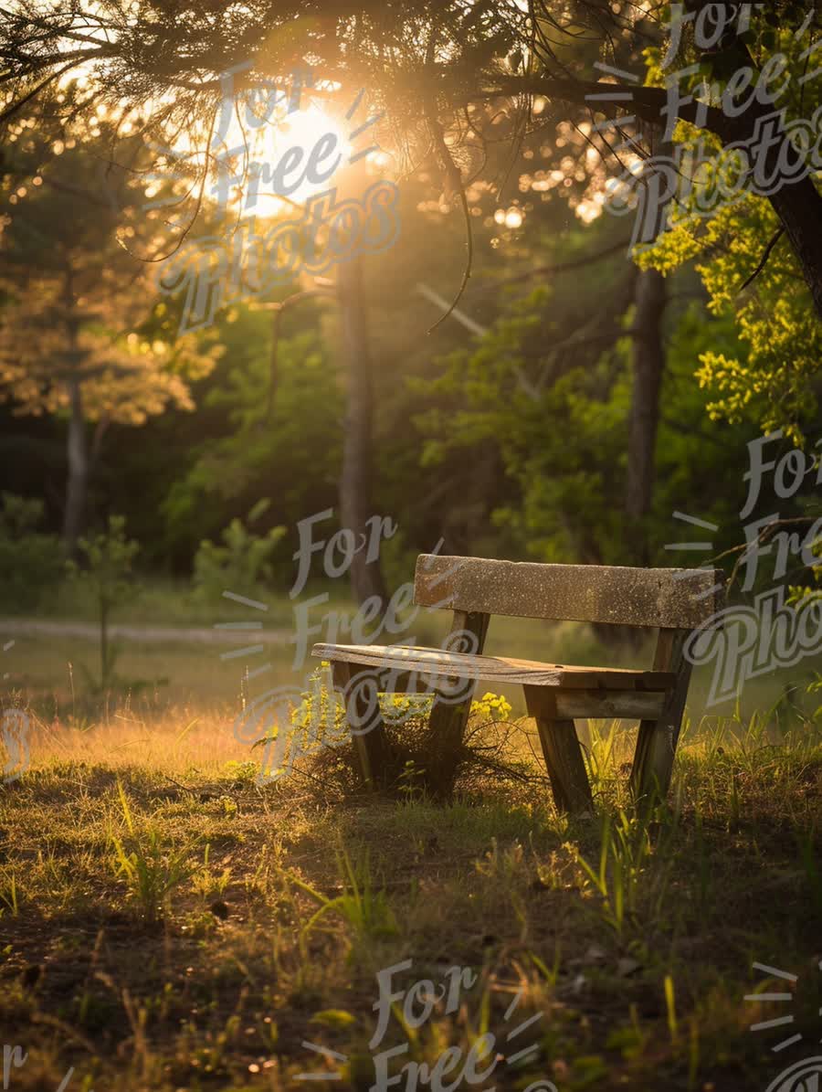 Tranquil Sunset Bench in Nature: Serene Outdoor Escape