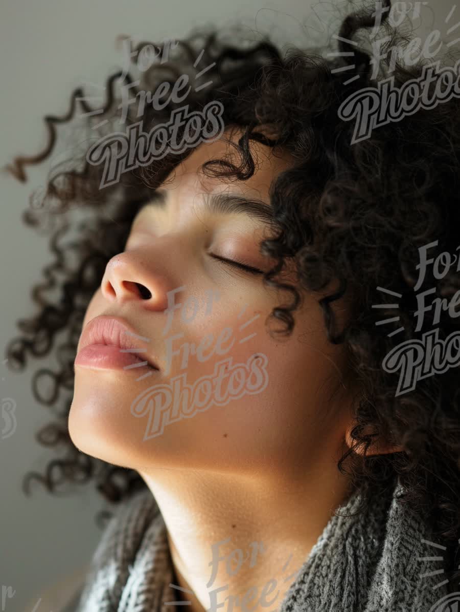 Serene Portrait of a Young Woman with Curly Hair in Natural Light