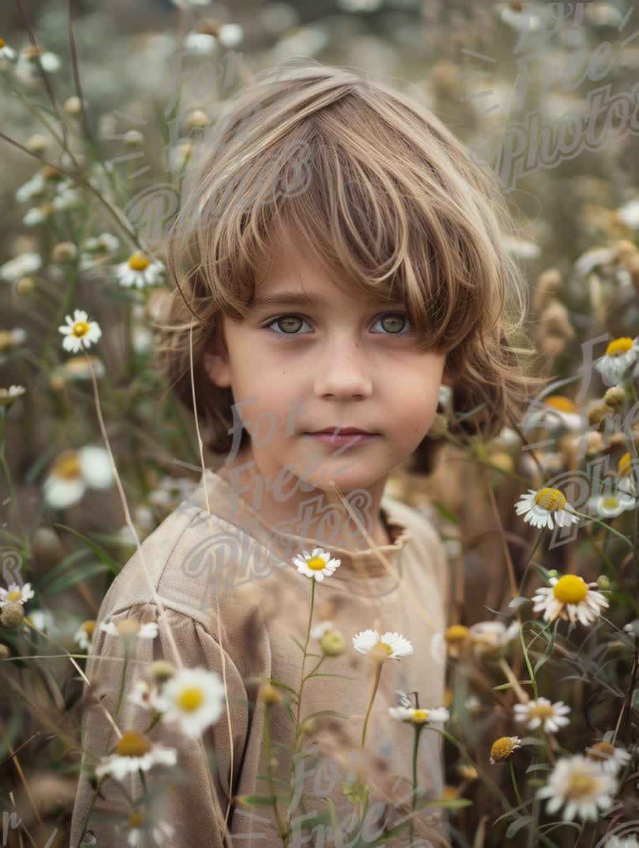 Charming Child in a Flower Field: Innocence and Nature