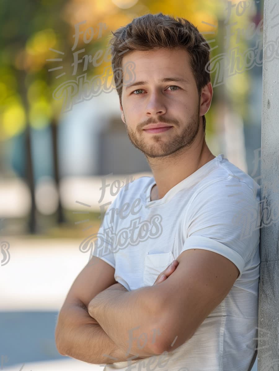 Confident Young Man Leaning Against Wall in Urban Setting