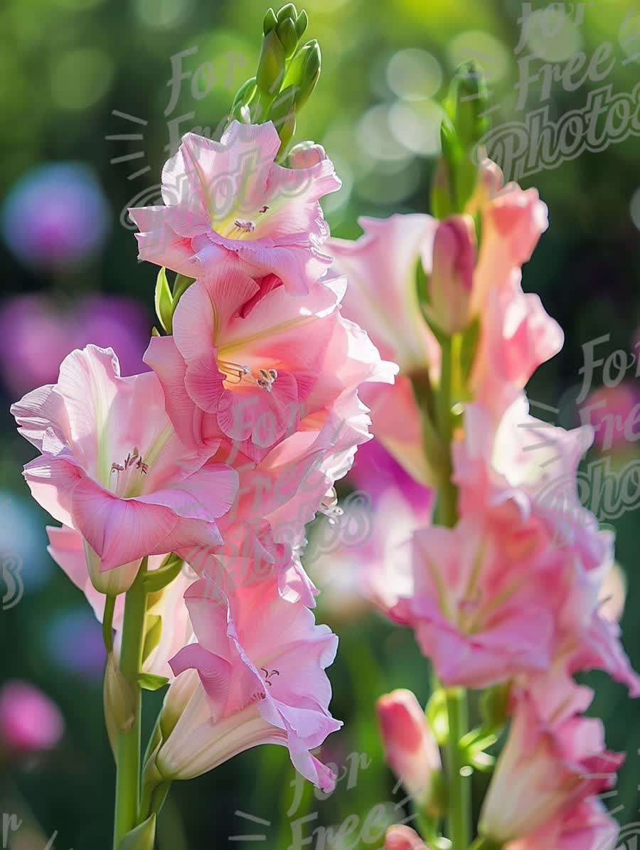 Beautiful Pink Gladiolus Flowers in Bloom with Soft Bokeh Background