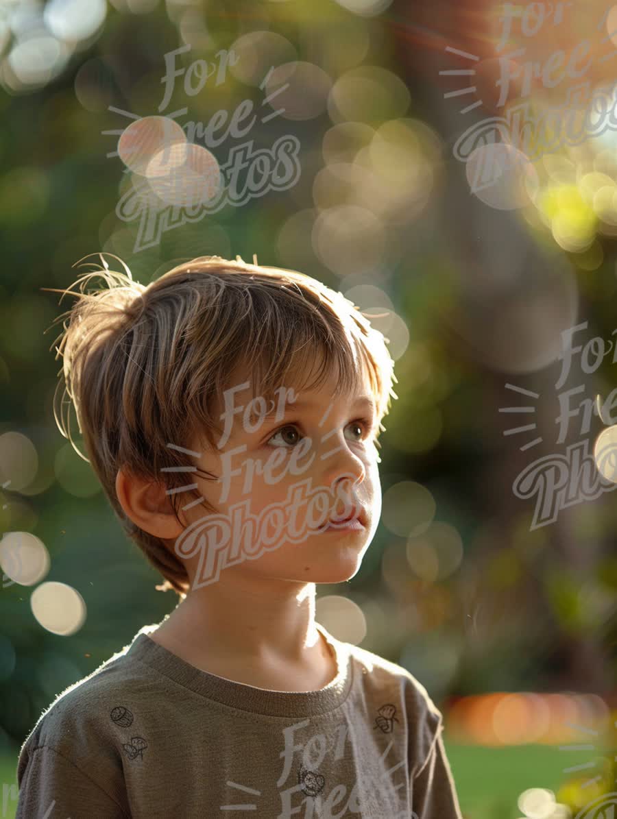 Thoughtful Child in Nature with Bokeh Background - Innocence and Wonder