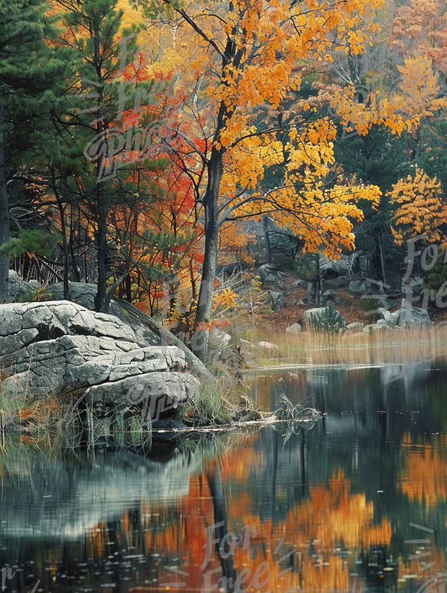 Autumn Serenity: Vibrant Fall Foliage Reflected in Tranquil Lake