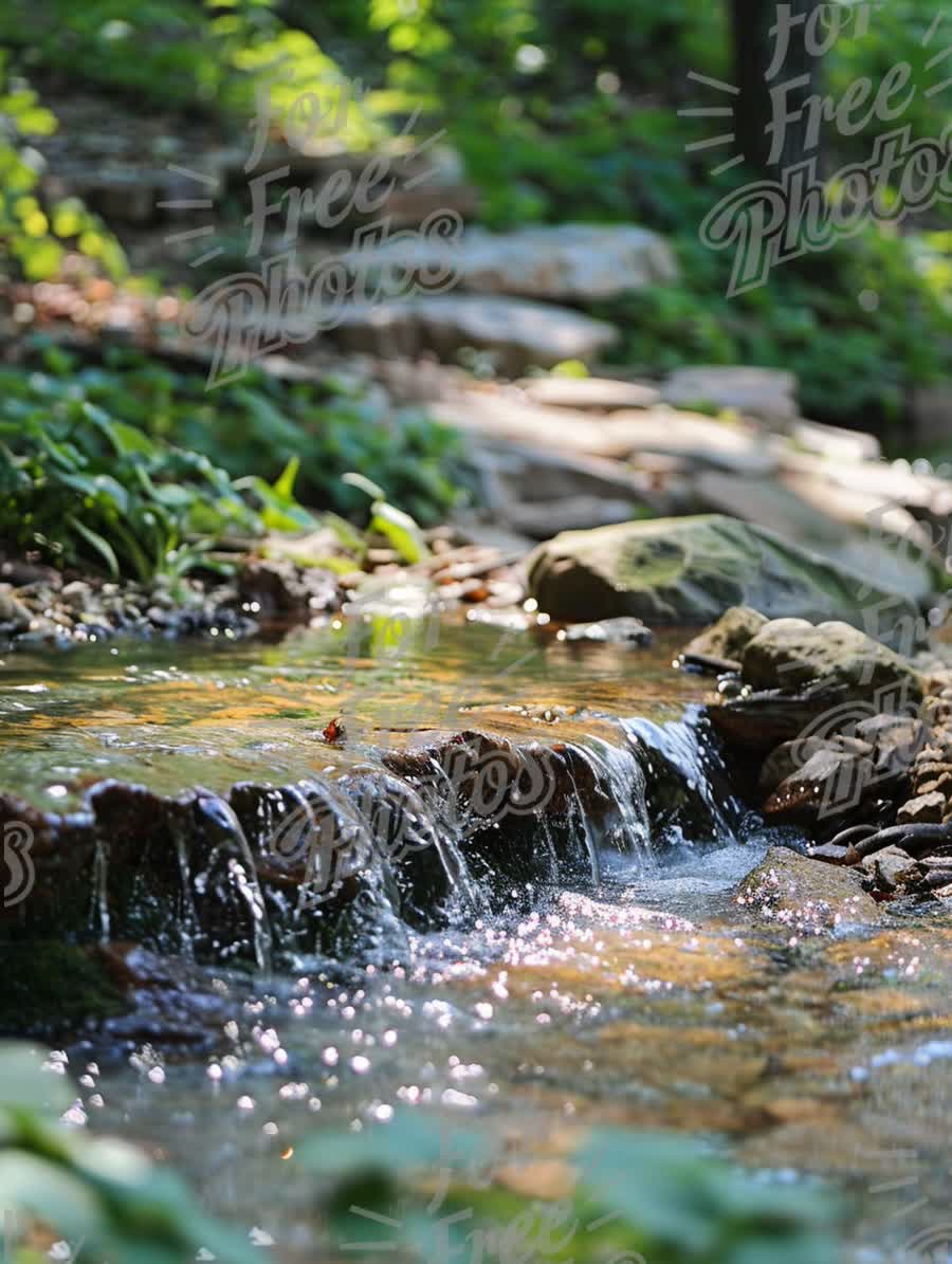 Tranquil Stream in Lush Green Forest: Nature's Serenity and Relaxation