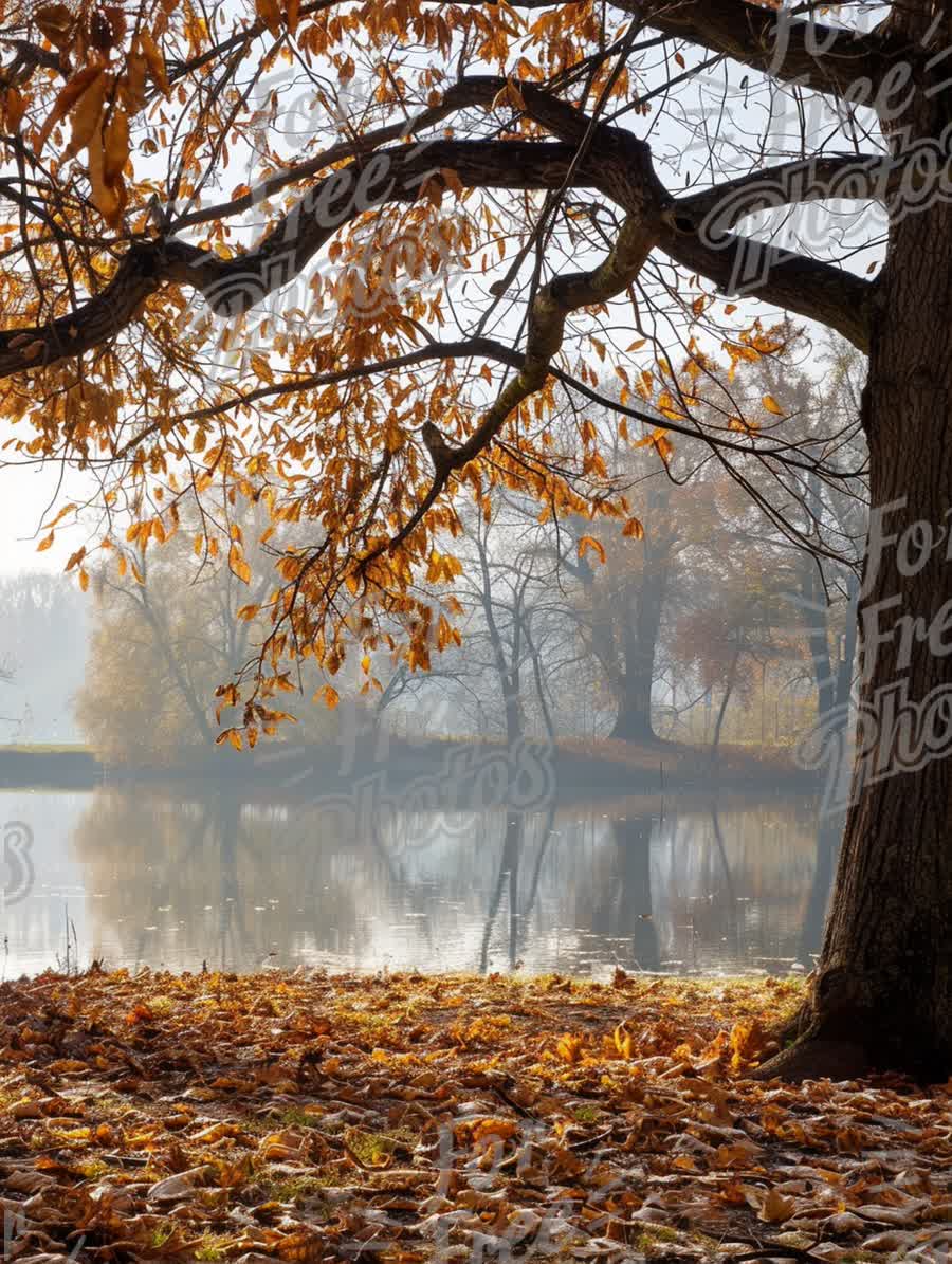 Serene Autumn Landscape with Reflections in Tranquil Lake