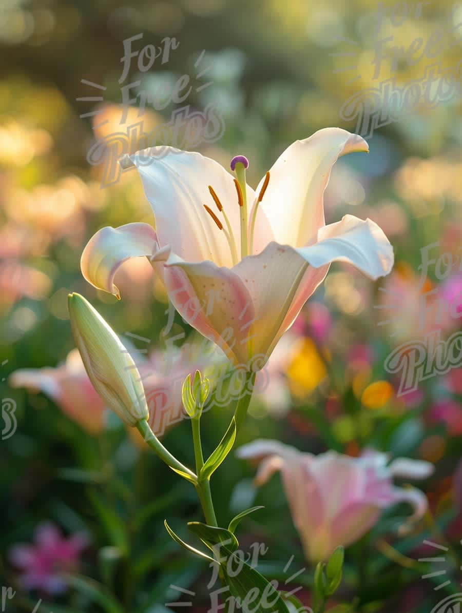 Delicate Pink Lily Bloom in Soft Focus Garden Setting