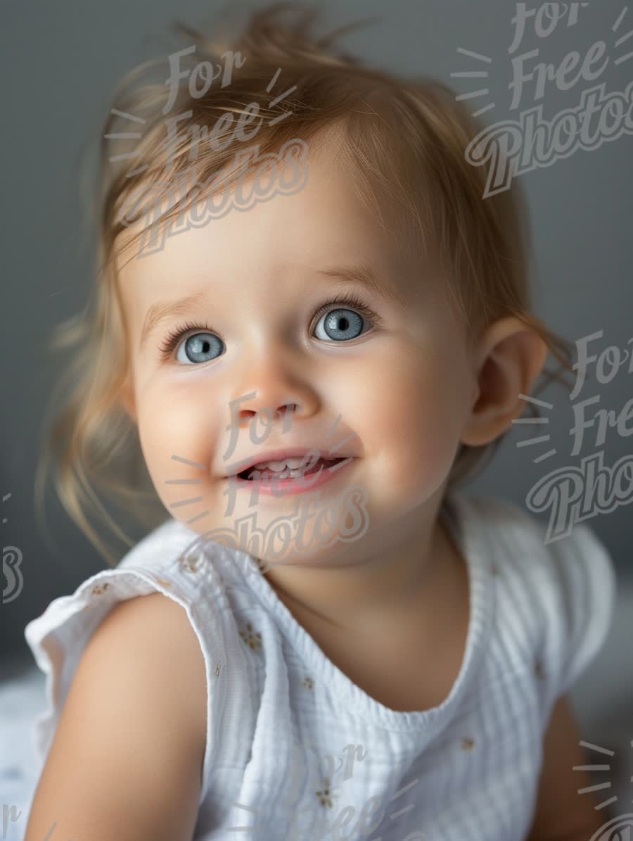 Adorable Baby Portrait with Bright Blue Eyes and Joyful Smile