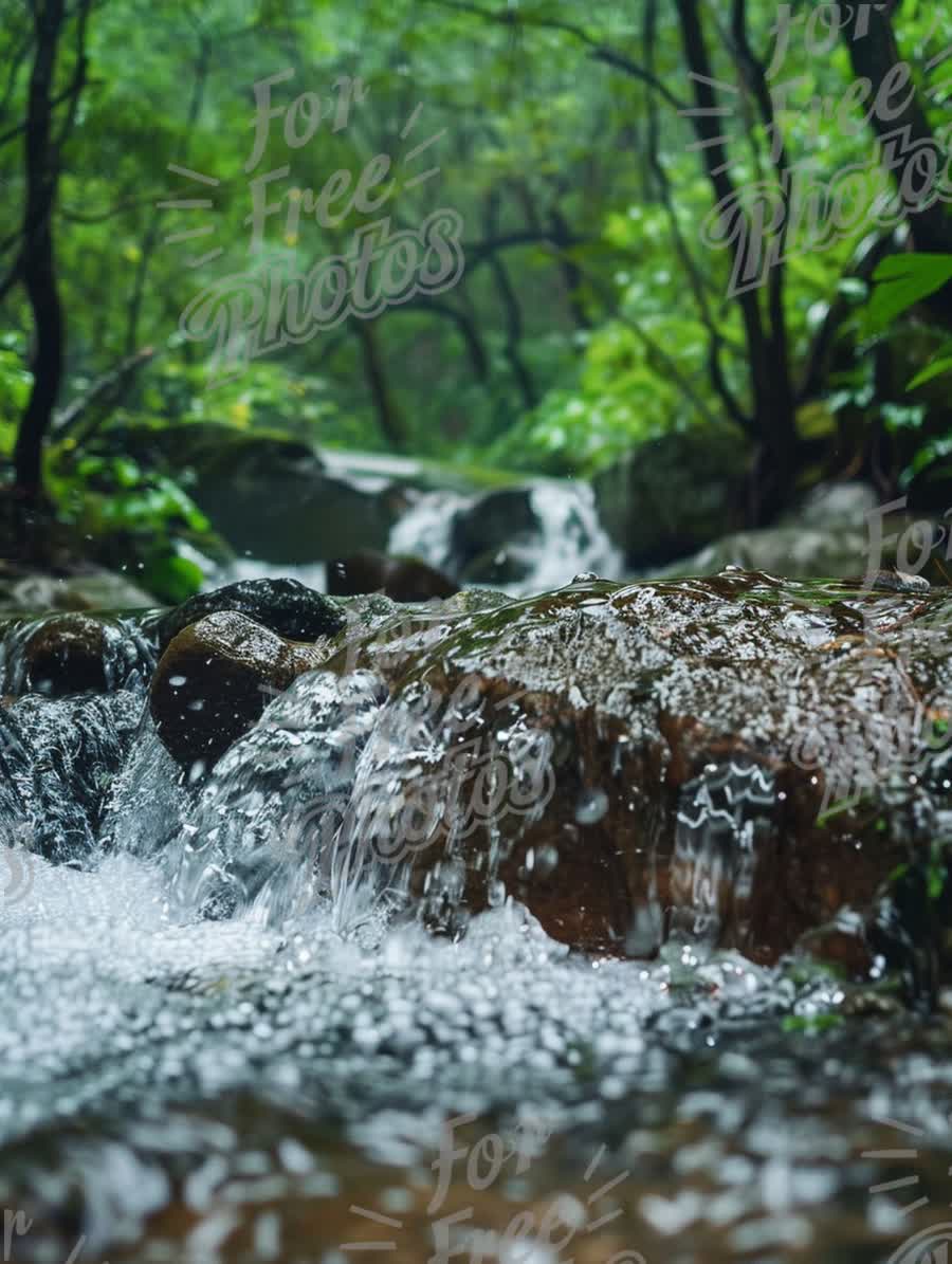 Tranquil Forest Stream: Nature's Serenity and Refreshing Water Flow