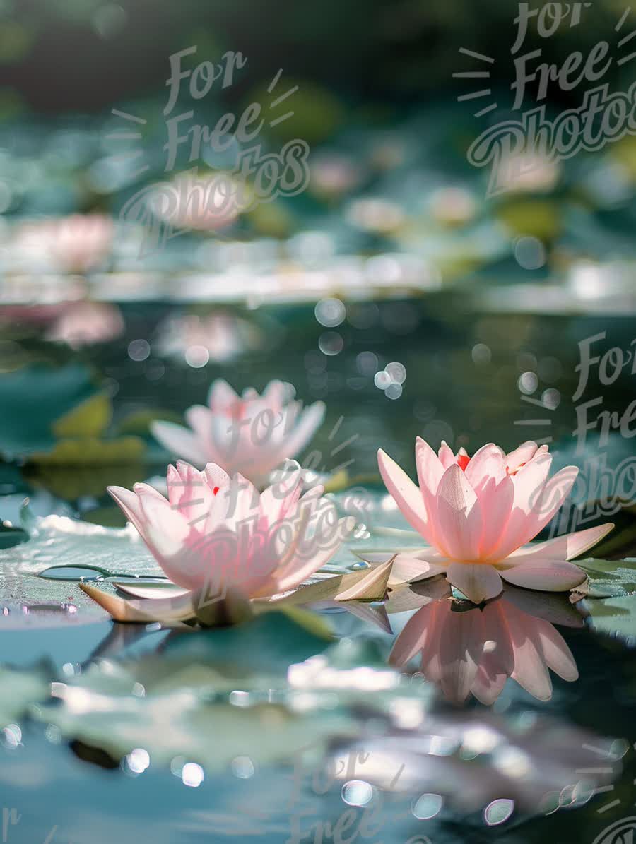 Serene Water Lilies in Tranquil Pond: Nature's Beauty and Reflection