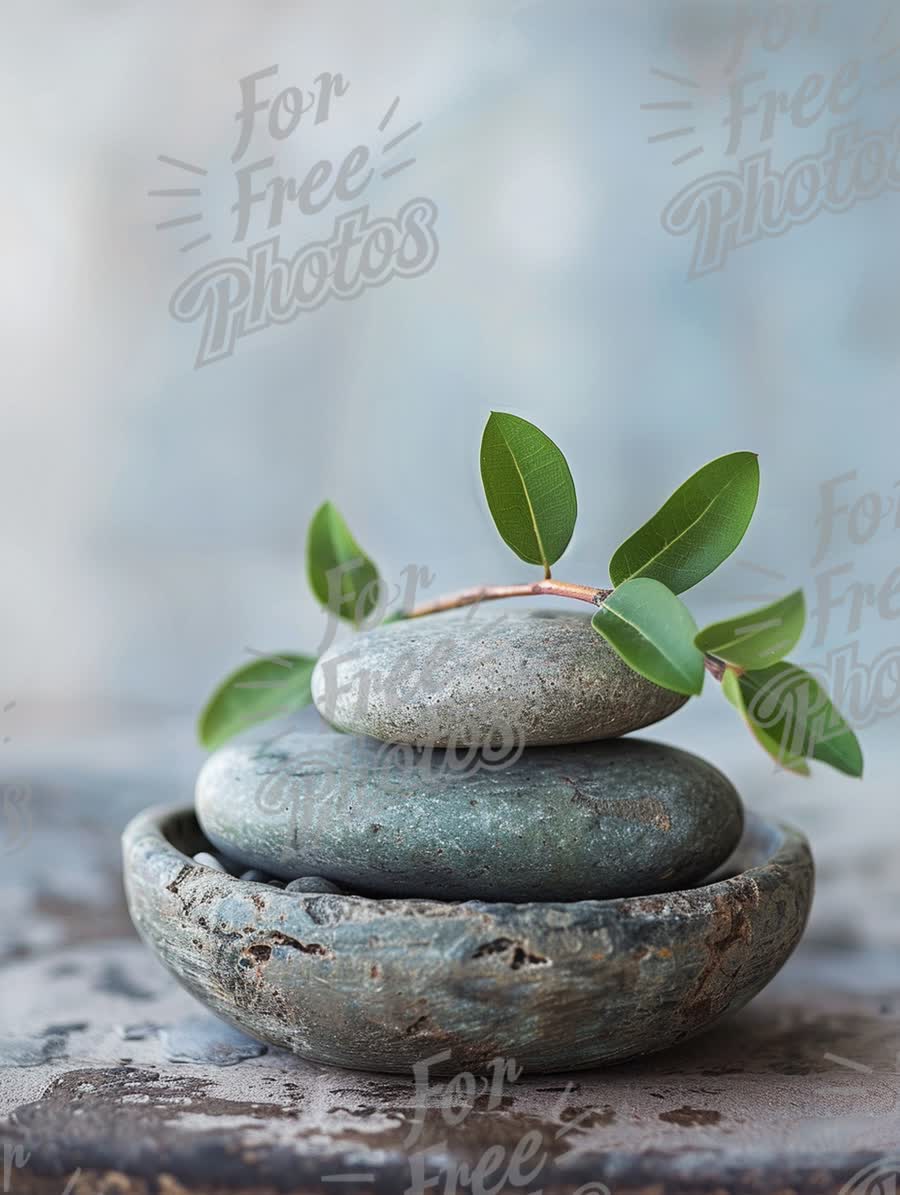 Zen Stones with Green Leaves: Tranquil Spa and Wellness Concept