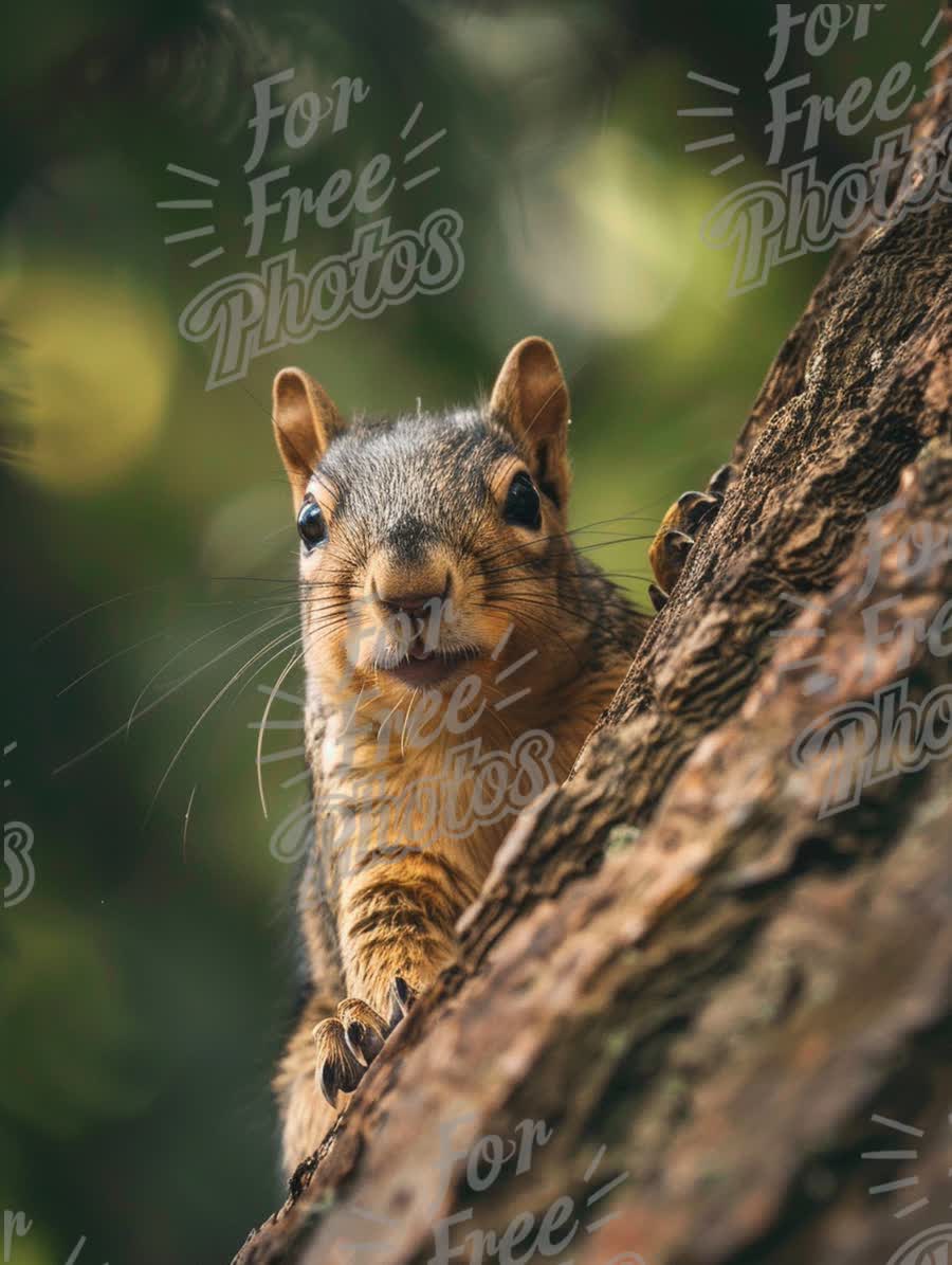 Curious Squirrel Climbing Tree: Nature Wildlife Close-Up