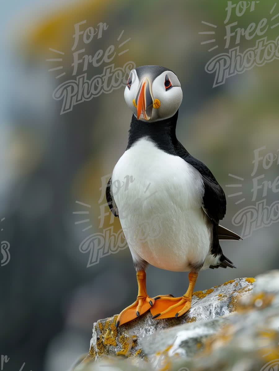 Charming Puffin on Rocky Shoreline: Coastal Wildlife Photography